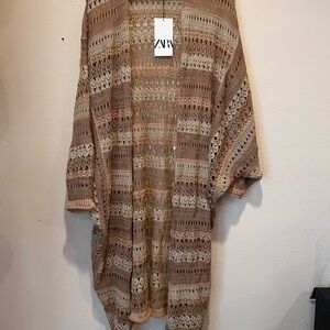 ZARA Neutral Beige & Cream Open-Knit Duster